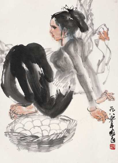 史国良 1980年作 少女 立轴
